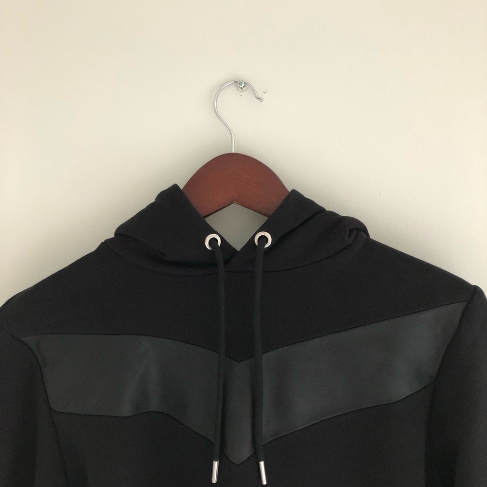 NWOT Diesel Black Hoody Sweatshirt Leather Detail - Picture 2 of 6